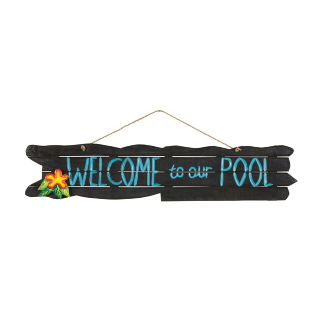 RAM Outdoor Decor Hand-Painted Acacia Wood Welcome to Our Pool Wall Art Sign